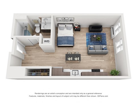 Floor plan for studio, 1 bath, 537 sqft